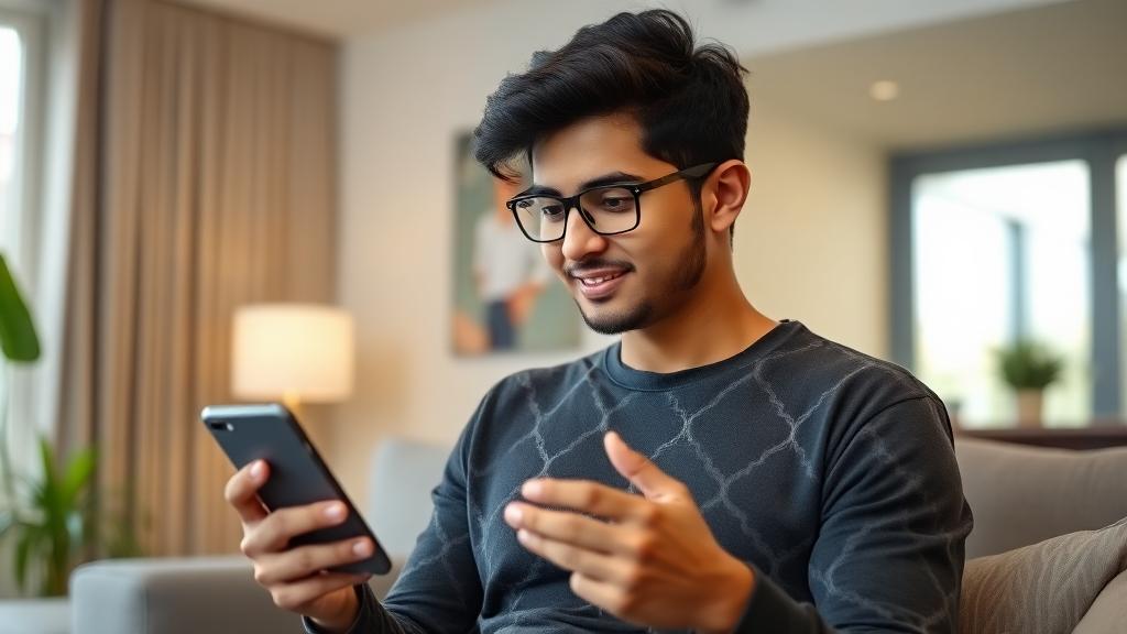 A young Indian adult managing expenses on a mobile budgeting app
