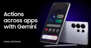 Samsung Galaxy A56, A36 and A26 5G smartphones demonstrating Google Gemini AI assistant activation via side‑button press